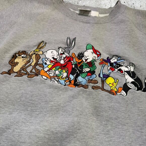 1992 Acme Clothing Looney Tunes Embroidered Characters Sweatshirt Gray Sz L/XL - Picture 7 of 11